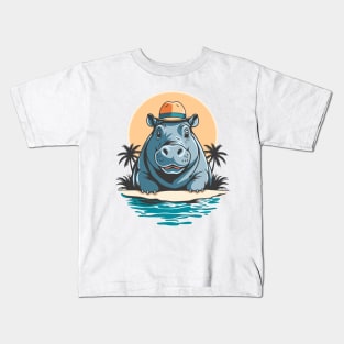 Cute Hippo On Holiday Kids T-Shirt